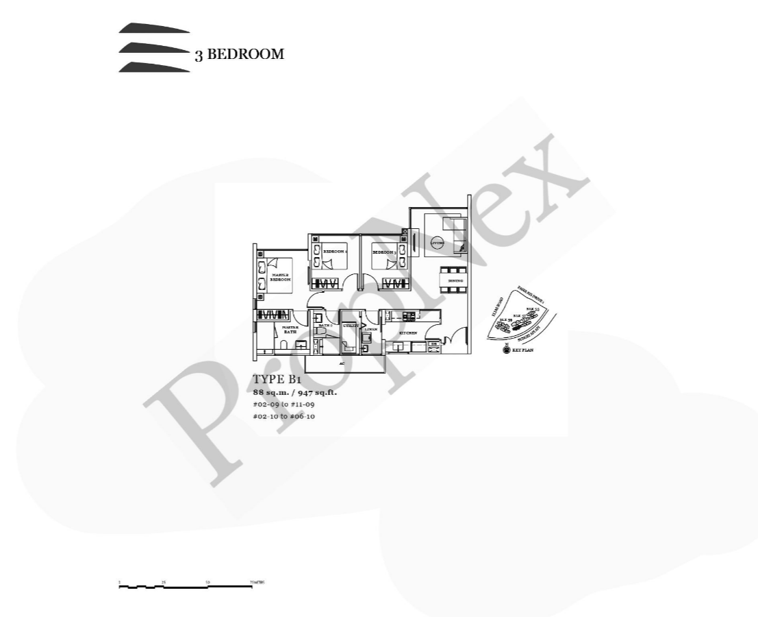 Belysa 2-bedroom B1 floor plan at 947 sqft with efficient layout and balcony