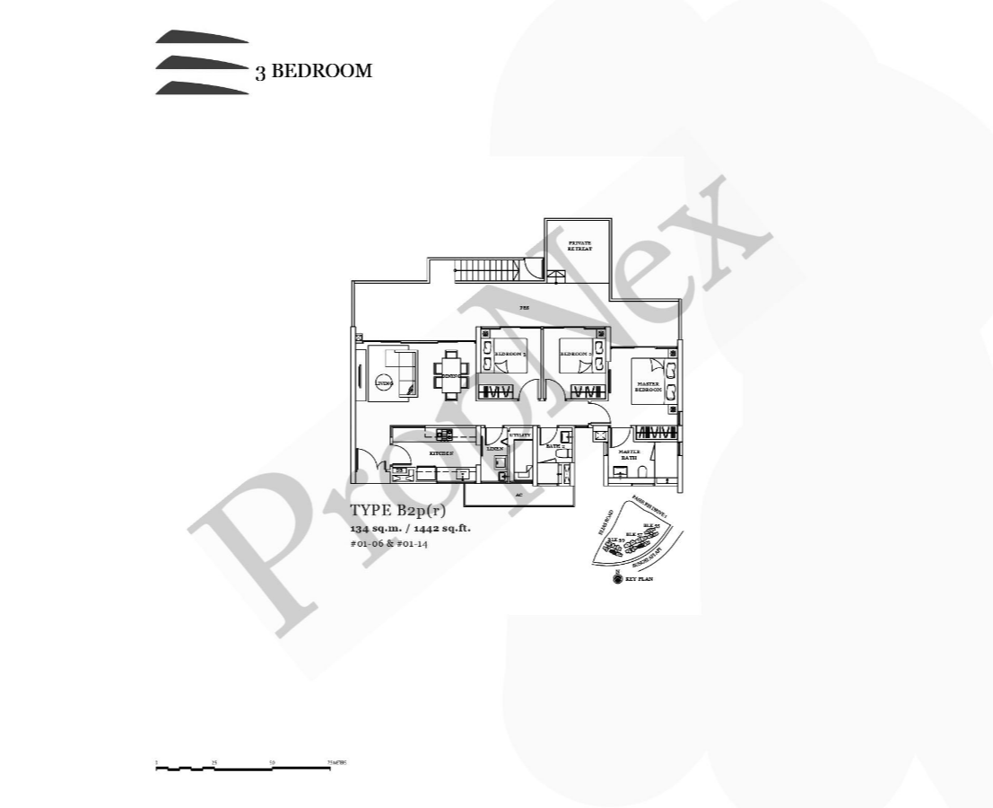 Belysa 3-bedroom B2pr with private roof terrace at 1442 sqft on 18-storey blocks