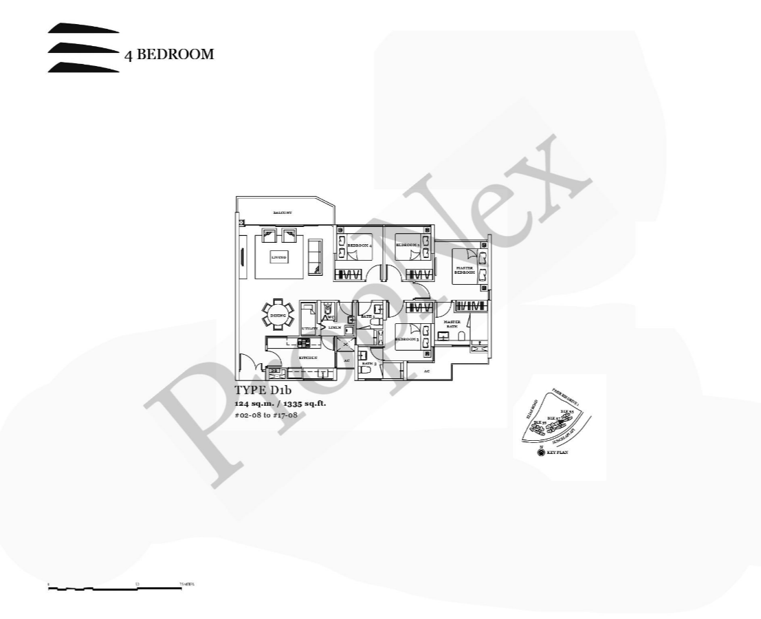 Belysa 4-bedroom D1b standard floor plan at 1335 sqft with 4 bedrooms and 3 bathrooms