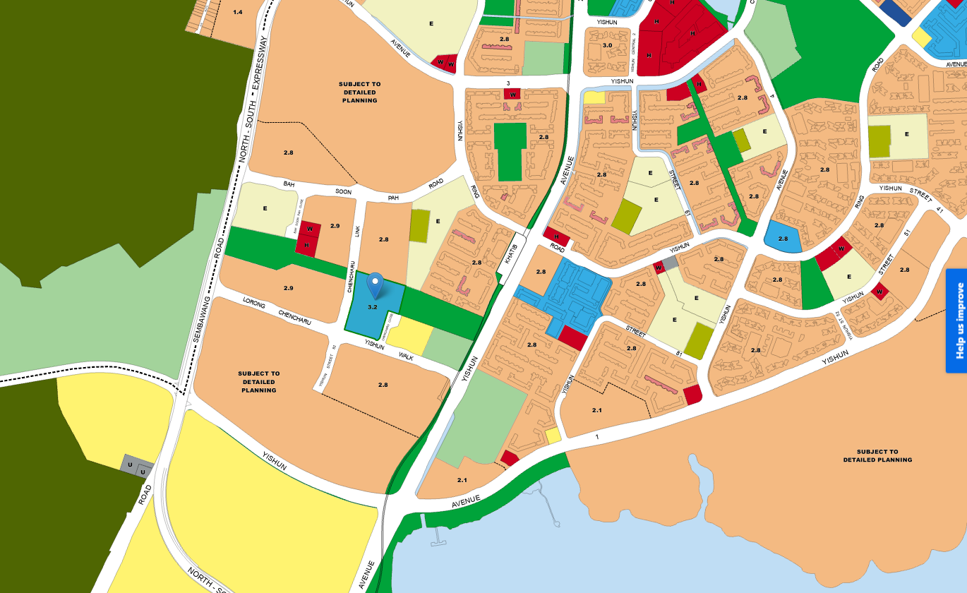 URA Master Plan of Chencharu precinct in Khatib Yishun showing residential zoning, commercial plot, green spaces, and the Chencharu Close mixed-use development area next to Khatib MRT