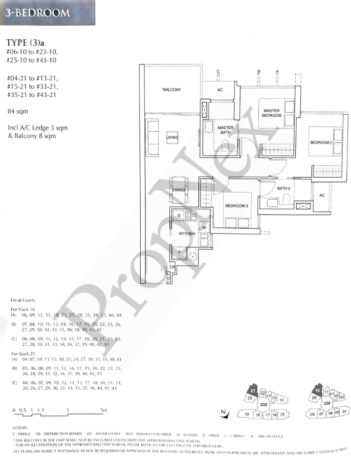 Commonwealth Towers 3 bedroom floor plan type 3a 904 sqft