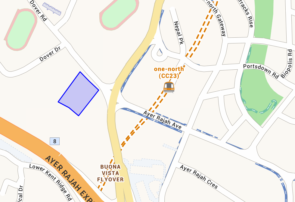 Dover Drive GLS site map showing location next to one-north MRT station CC23 on the Circle Line in District 5