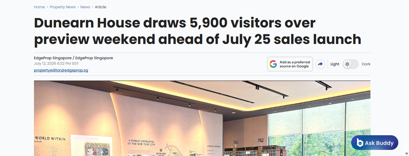 EdgeProp news report on Dunearn House drawing 5,900 visitors over its preview weekend