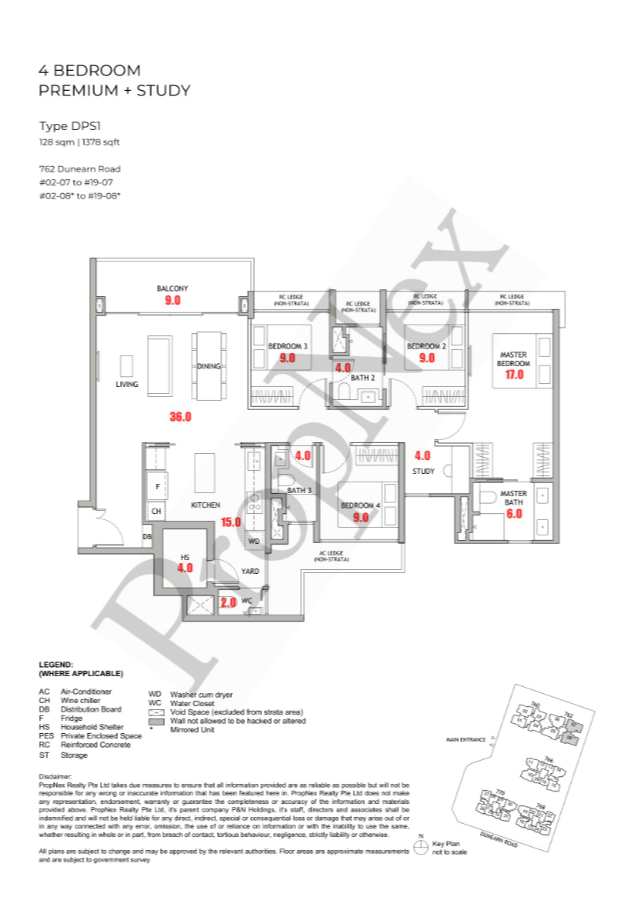 Dunearn House 4 bedroom premium study floor plan DPS1 1378 sqft Pinnacle Collection