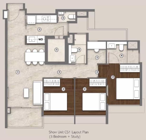 Dunearn House 3 bedroom study floor plan CS1 947 sqft show unit