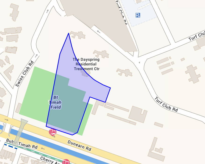 Dunearn Road GLS site map showing the second Turf City parcel along Dunearn Road in District 10 Bukit Timah, adjacent to Bukit Timah Field
