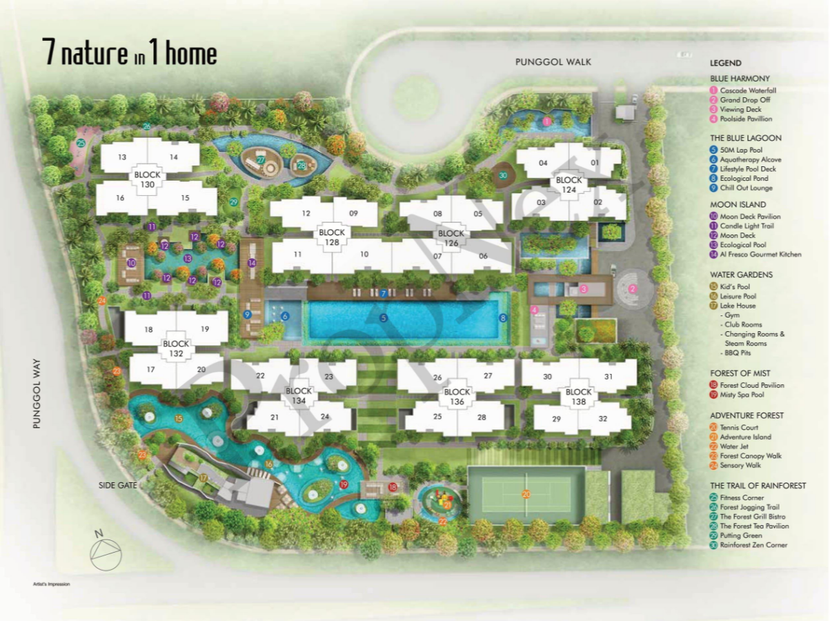 Ecopolitan site plan showing eight 17-storey residential towers across 303,951 sqft of land in Punggol Walk