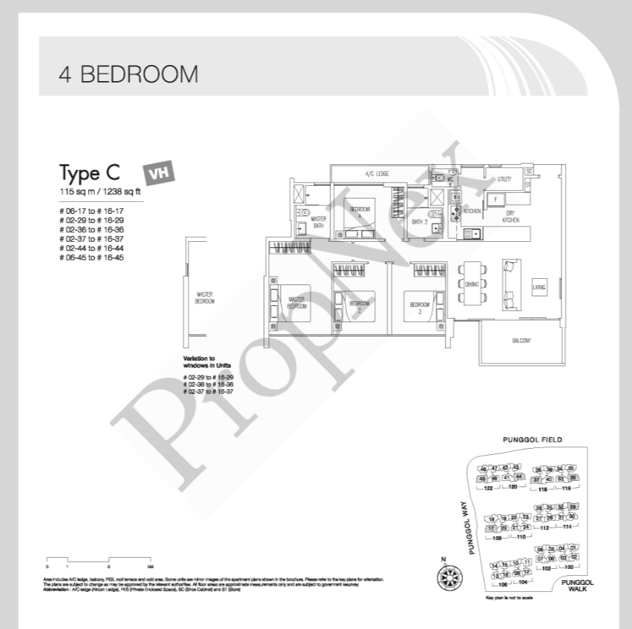 Twin Waterfalls Type C 4-bedroom floor plan 1238 sqft Punggol Walk