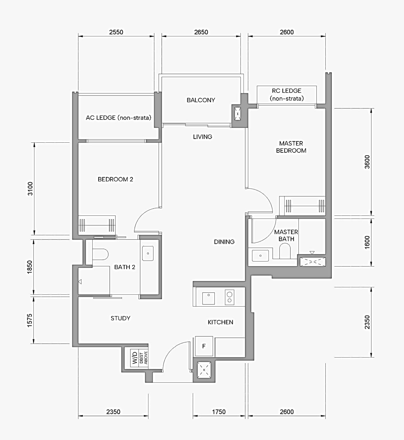 Hudson Place Residences B3 floor plan 689sqft 2 bedroom premium plus study dumbbell layout