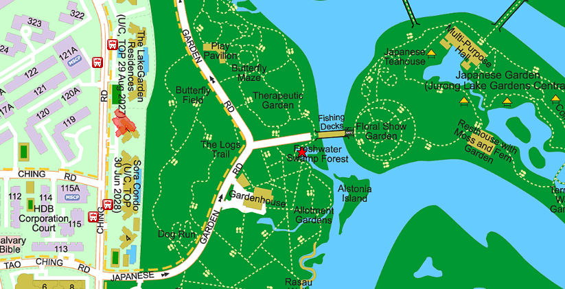 Cluster map showing The LakeGarden Residences U/C TOP Aug 2027, Sora Condo U/C TOP Jun 2028, the Chinese Garden, Japanese Garden and Jurong Lake Gardens Central next to the Lakeside Drive GLS site