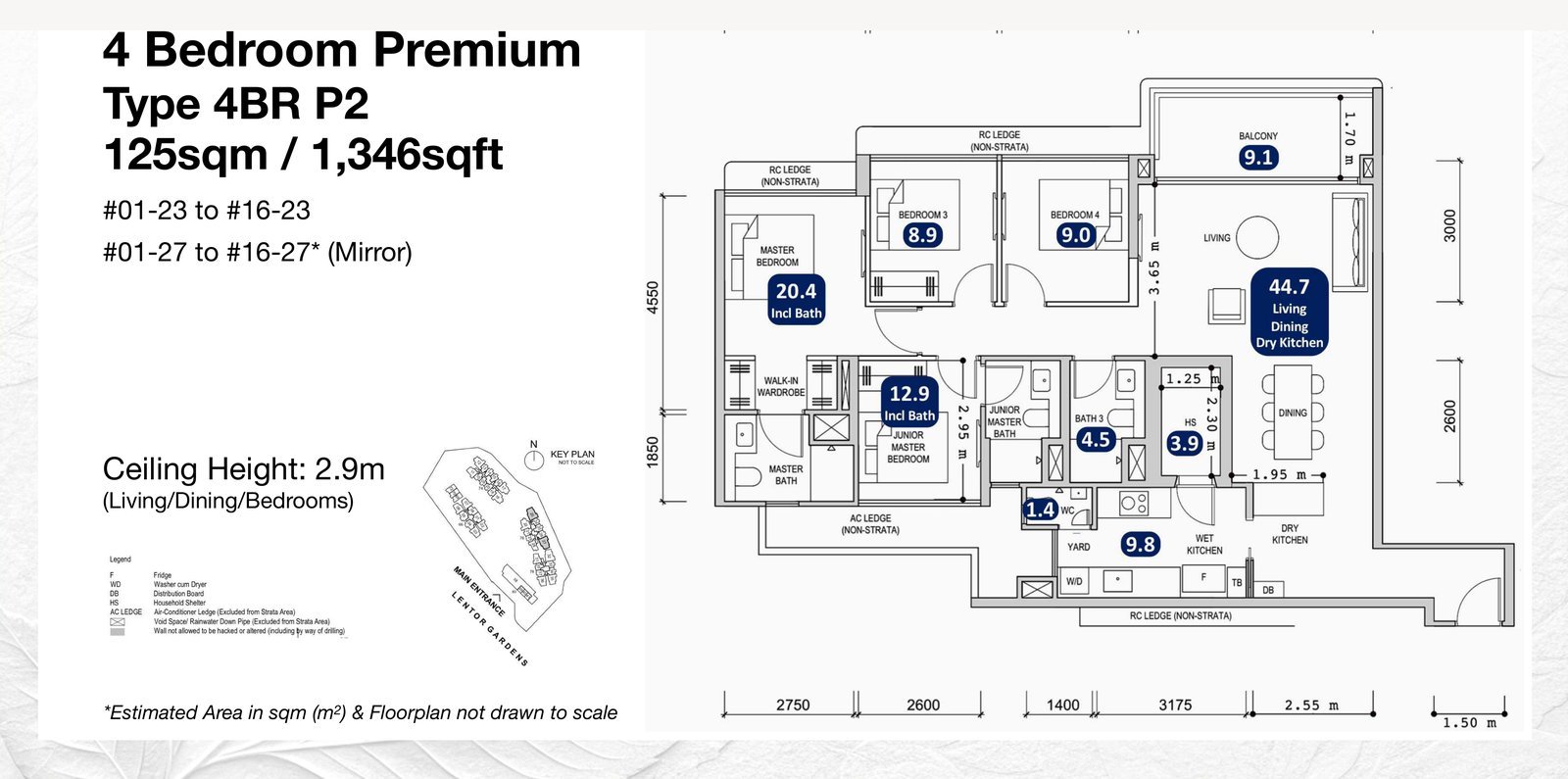 Lentor Gardens Residences 1,346 sqft 4-bedroom premium floor plan with junior master suite, type 4BR P2