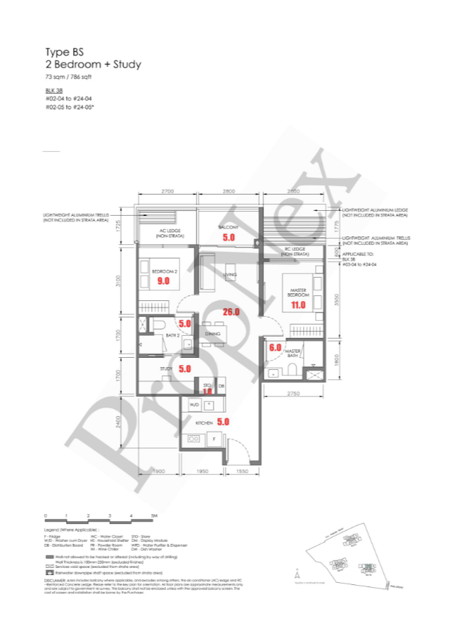 Nava Grove 2 Bedroom + Study Type BS floor plan, 786 sqft, semi-dumbbell layout for stack 04 final units