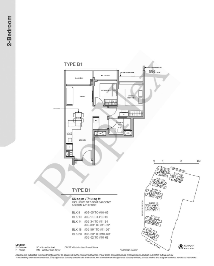 Pasir Ris 8 2-bedroom floor plan B1 at 710 sqft