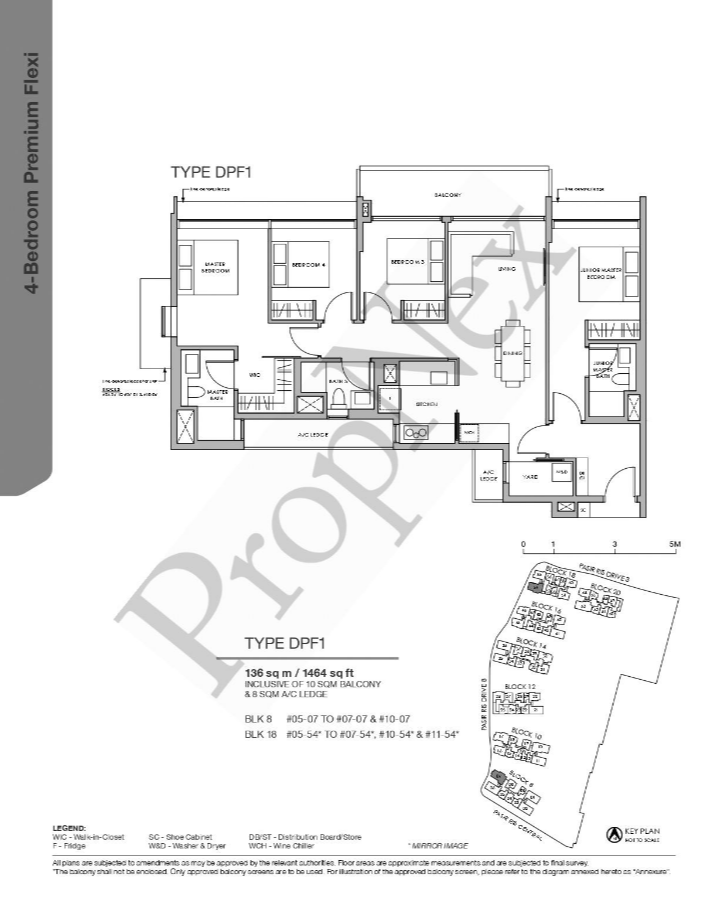 Pasir Ris 8 4-bedroom Premium Flexi floor plan DPF1 at 1464 sqft