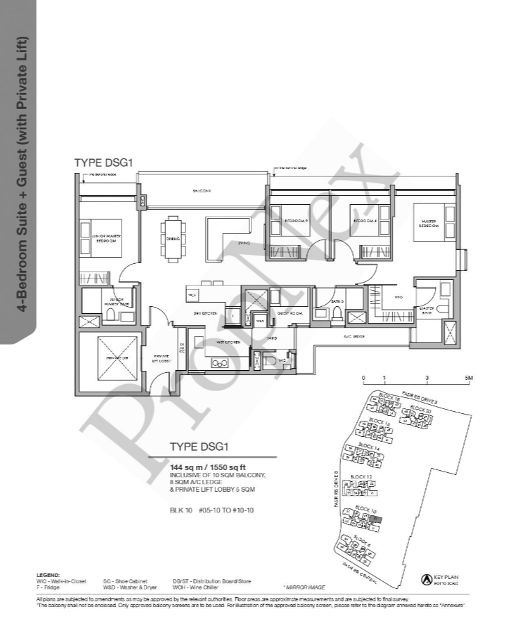 Pasir Ris 8 4-bedroom Suite plus guest room with private lift floor plan DSG1 at 1550 sqft