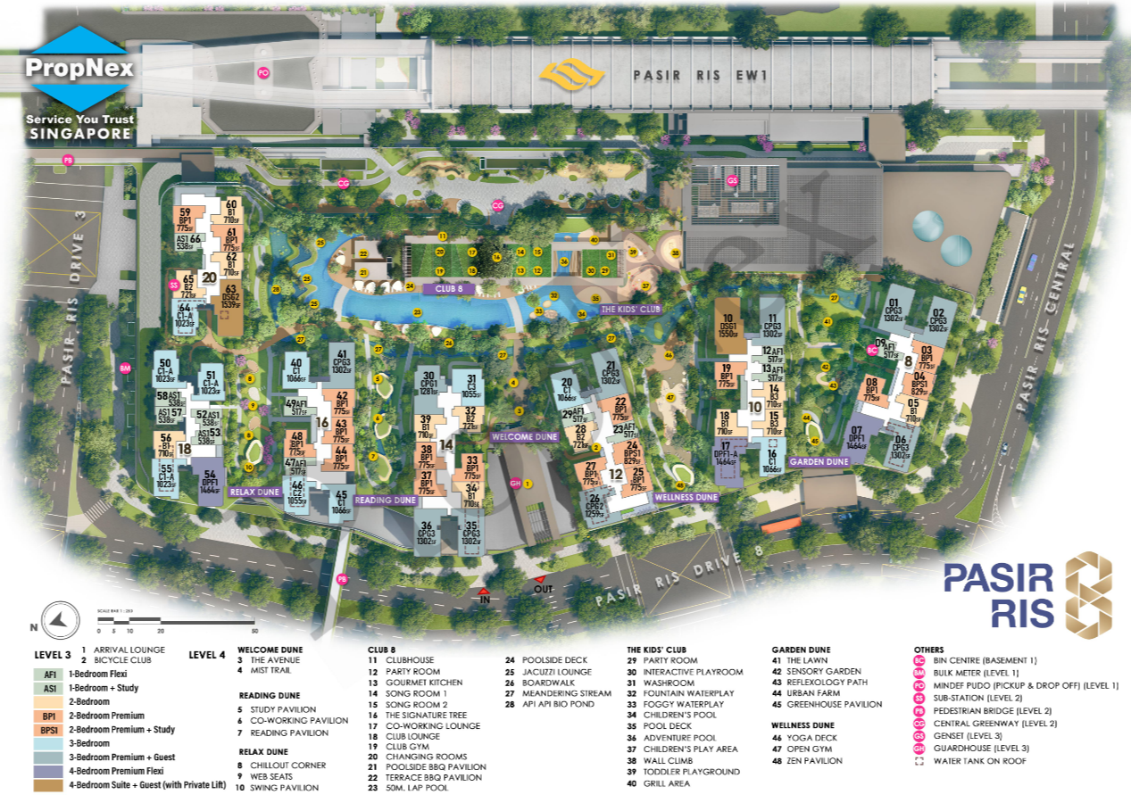 Pasir Ris 8 site plan showing residential blocks above MRT and bus interchange