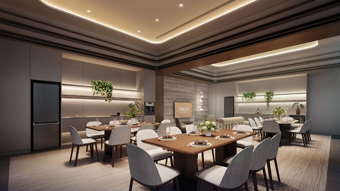 Pinery Residences private dining and entertainment suite with full kitchen facilities for resident gatherings, artist impression