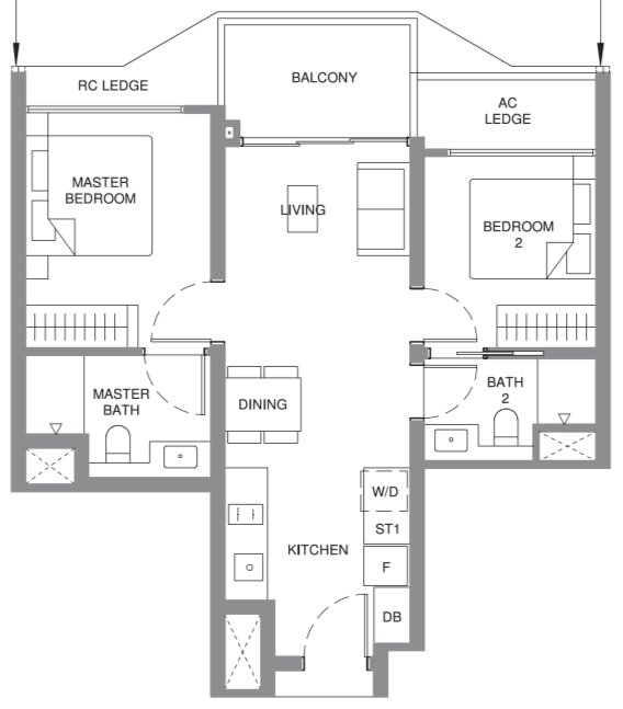 Pinery Residences 2-bedroom premium plus study Type B4 showflat interior showing living and dining area with study nook