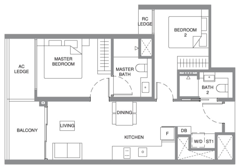 Pinery Residences 3-bedroom premium plus study Type C7 showflat interior showing the living dining area with study configuration