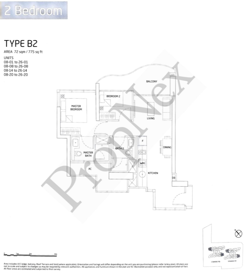 Queens Peak 2 bedroom floor plan B2 775 sqft side by side comparison