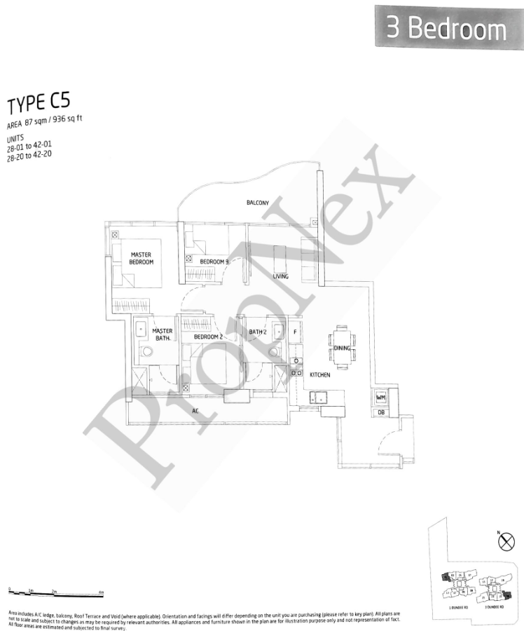Queens Peak 3 bedroom floor plan C5 936 sqft side by side comparison