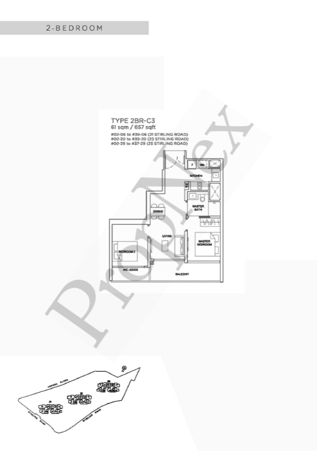 Stirling Residences 2 bedroom floor plan C3 657 sqft side by side comparison