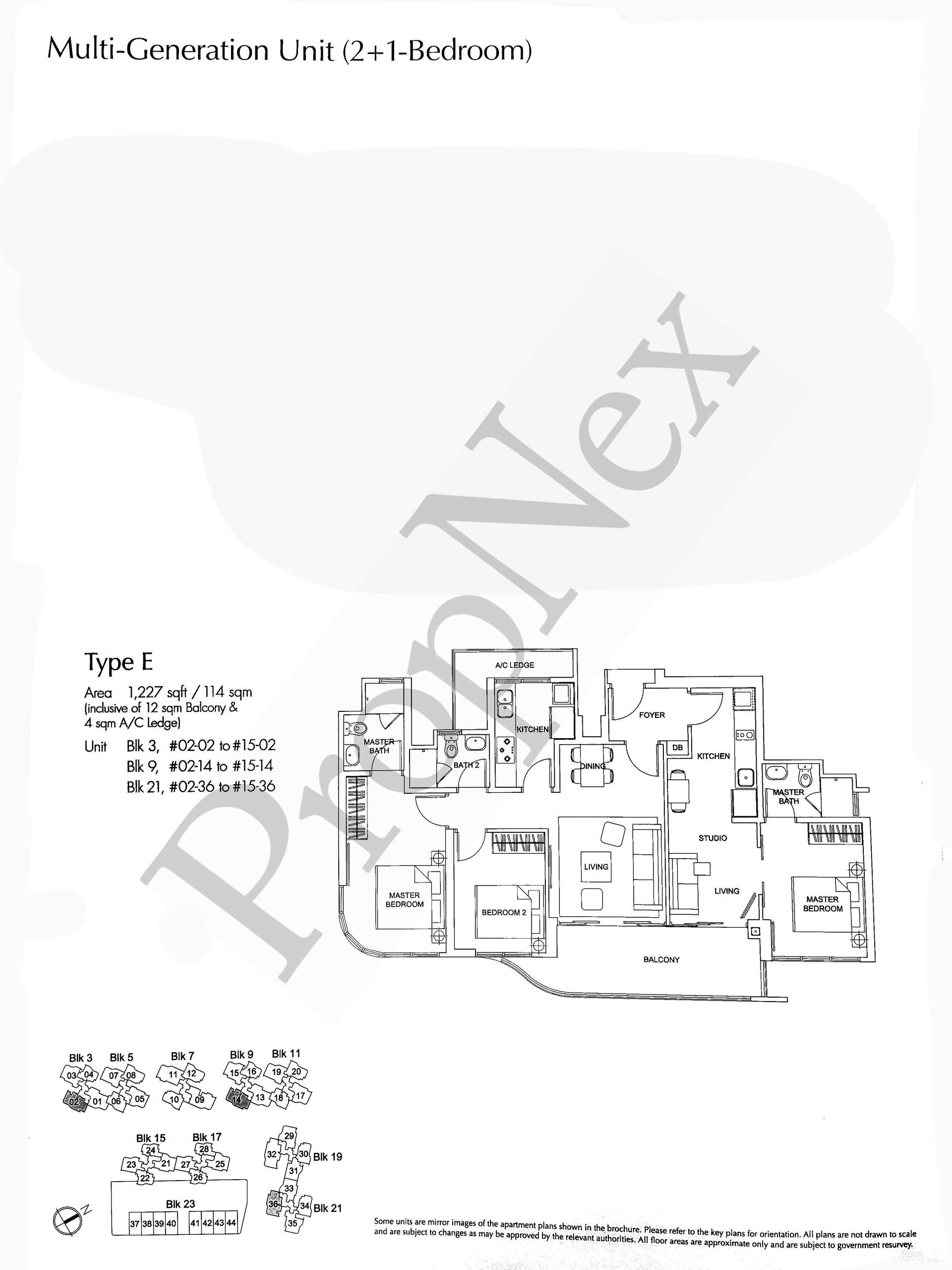 Arc at Tampines multi-generation 3-bedroom floor plan 1,227 sqft dual-key variant layout