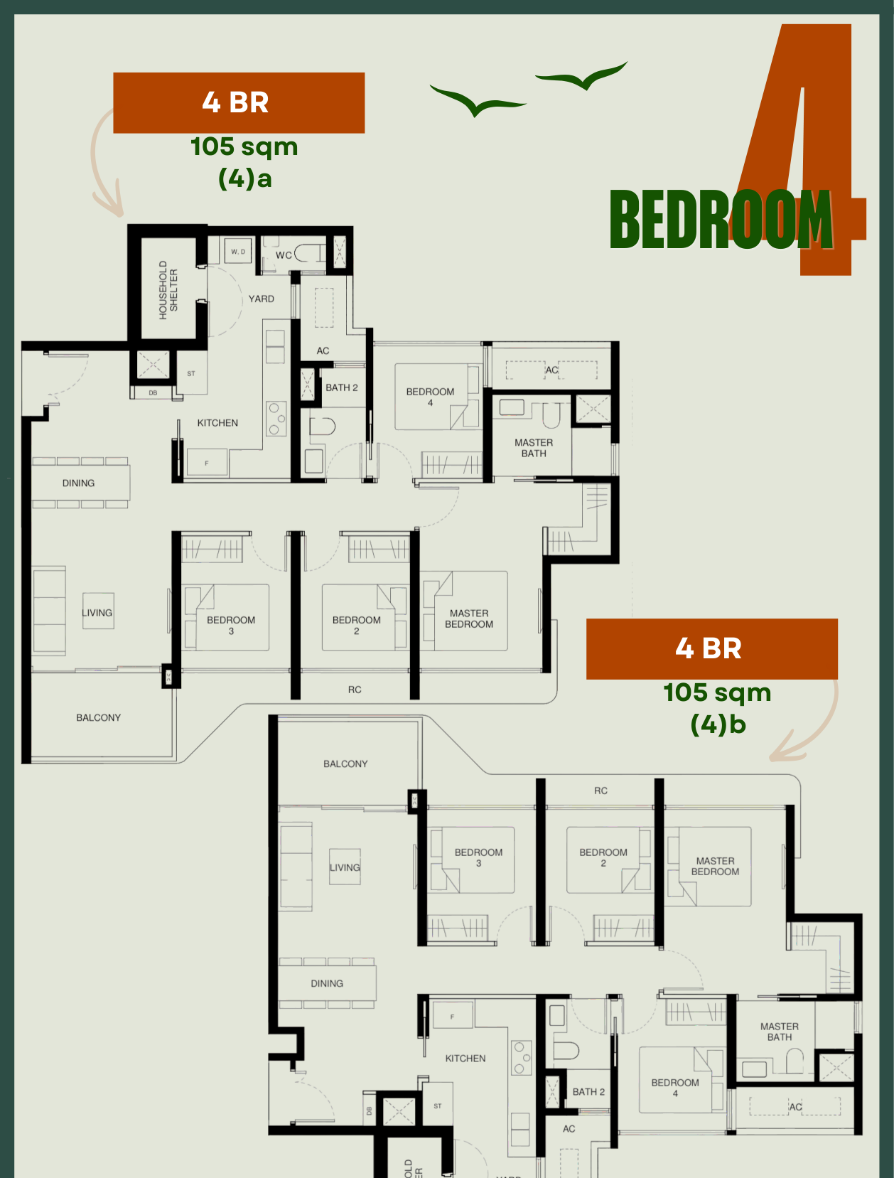 Tengah Garden Residences 4-Bedroom floor plans showing Type 4a 1130 sqft and Type 4b 1130 sqft