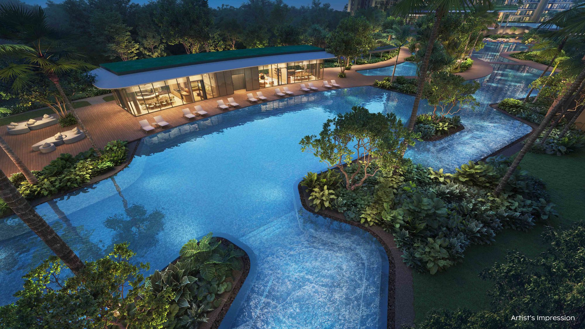 Artist's impression of Thomson Reserve's 50-metre canopy lap pool and hammock cove beside the Grand Clubhouse
