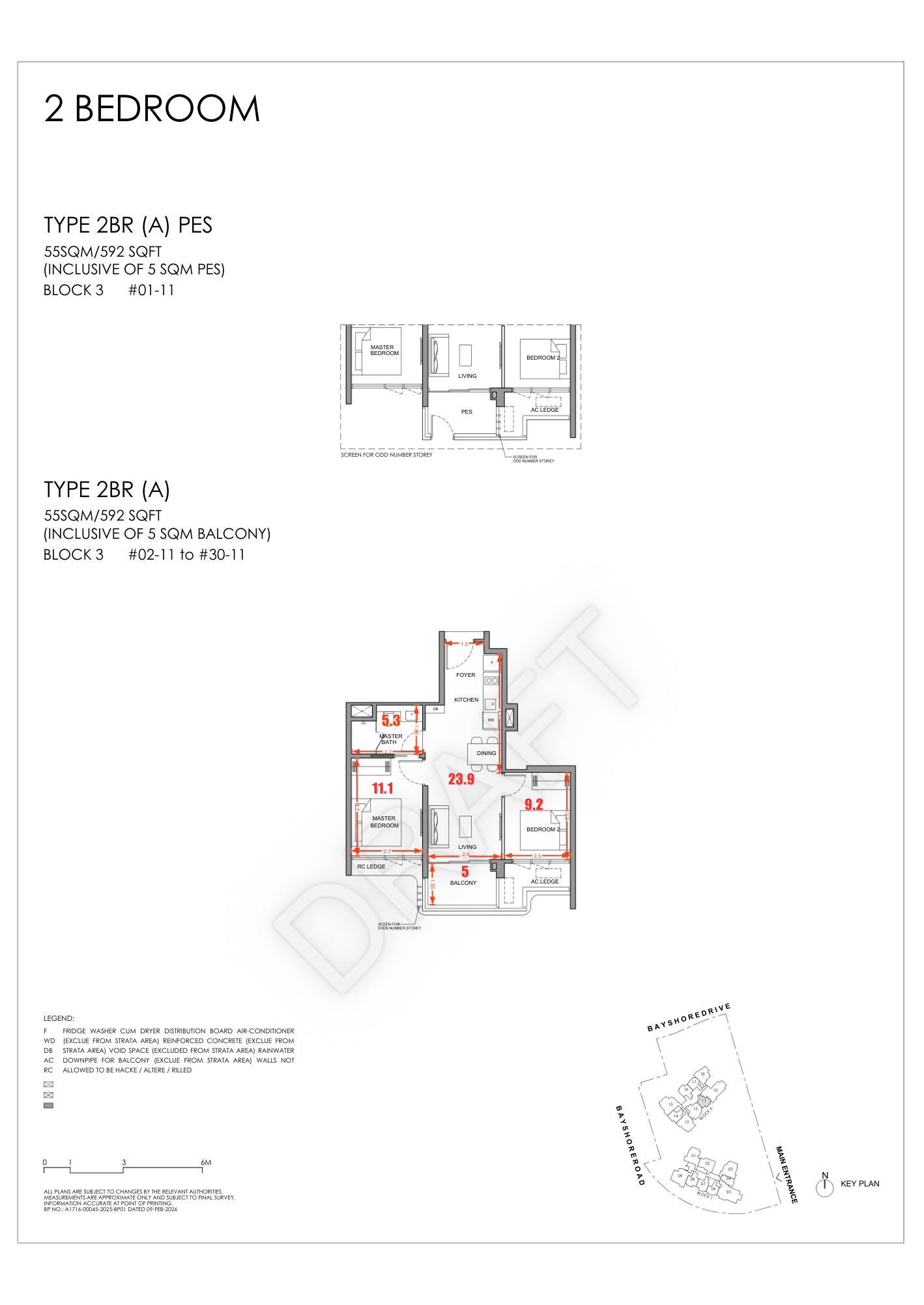 Vela Bay 2-Bedroom floor plan Type 2BR(A) 592 sqft 55 sqm Block 3