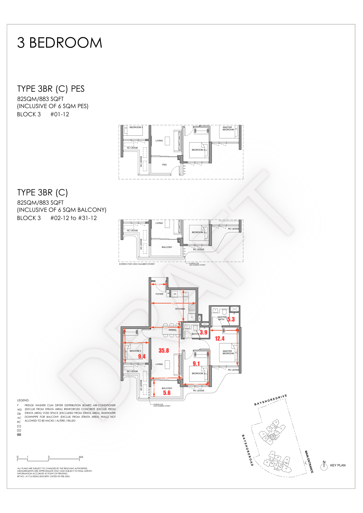Vela Bay 3-Bedroom floor plan Type 3BR(C) 883 sqft 82 sqm Block 3
