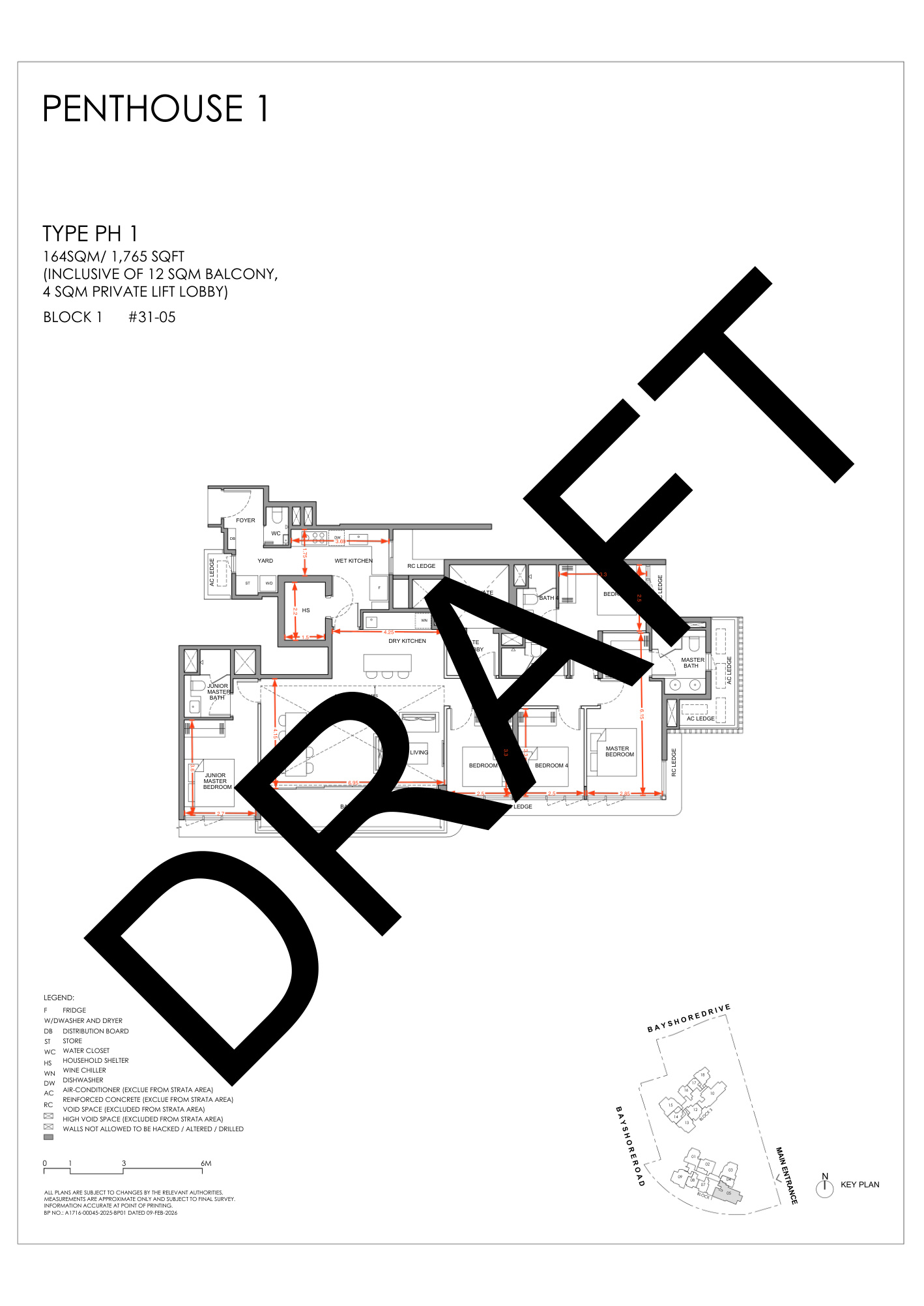 Vela Bay Penthouse 1 floor plan 1765 sqft 164 sqm Block 1 with high void and private lift