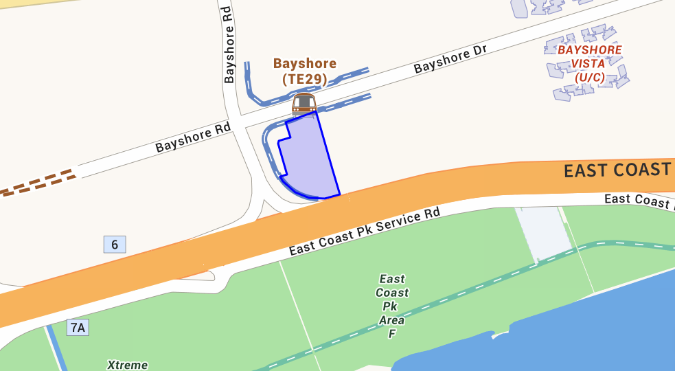 Vela Bay site plan showing the Bayshore Road GLS parcel next to Bayshore MRT on the Thomson-East Coast Line